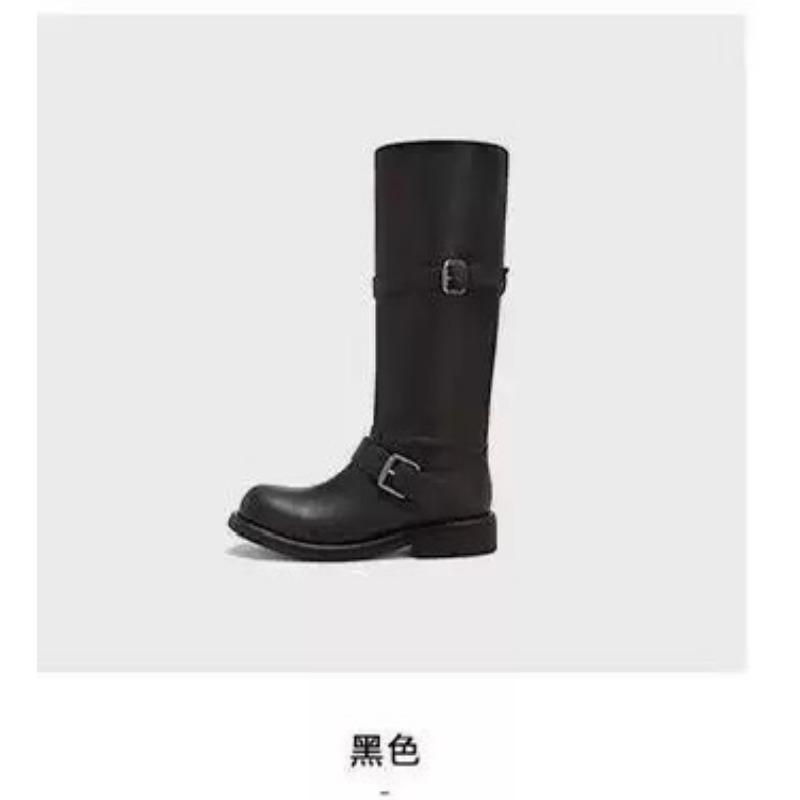 Cowhide version~ Wide tube leather shoes thick-soled high boots women's pile boots thick heel boots knight boots