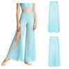 Kids Dance Competition Wear Rhinestone Waist Side Split Wide Leg Mesh Pants with Built-in Briefs for Lyrical Skating Show
