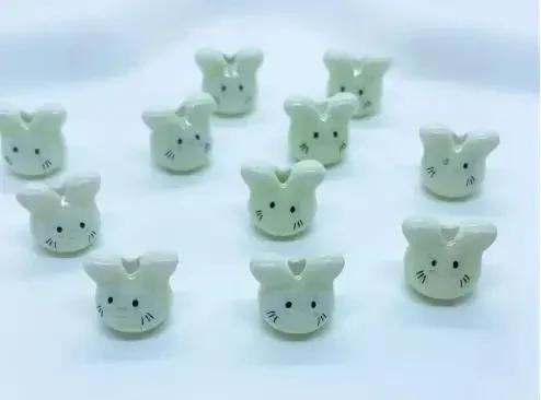 DW19 10PCS 12mm Cute Mini Cartoon Rabbit Beads Spacer Beads Charm Jewelry Making DIY Bracelet Necklace Material Accessories