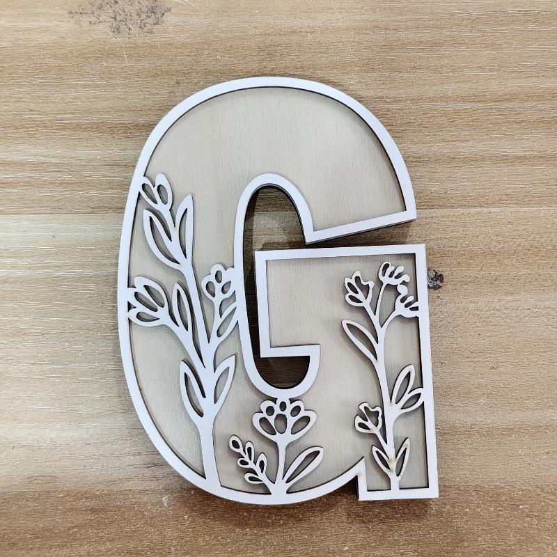 26pcs Wooden Alphabet Letters Wall Decor Set, Engraved Floral Pattern, Home Craft Ornaments, Elegant Display for Living Room