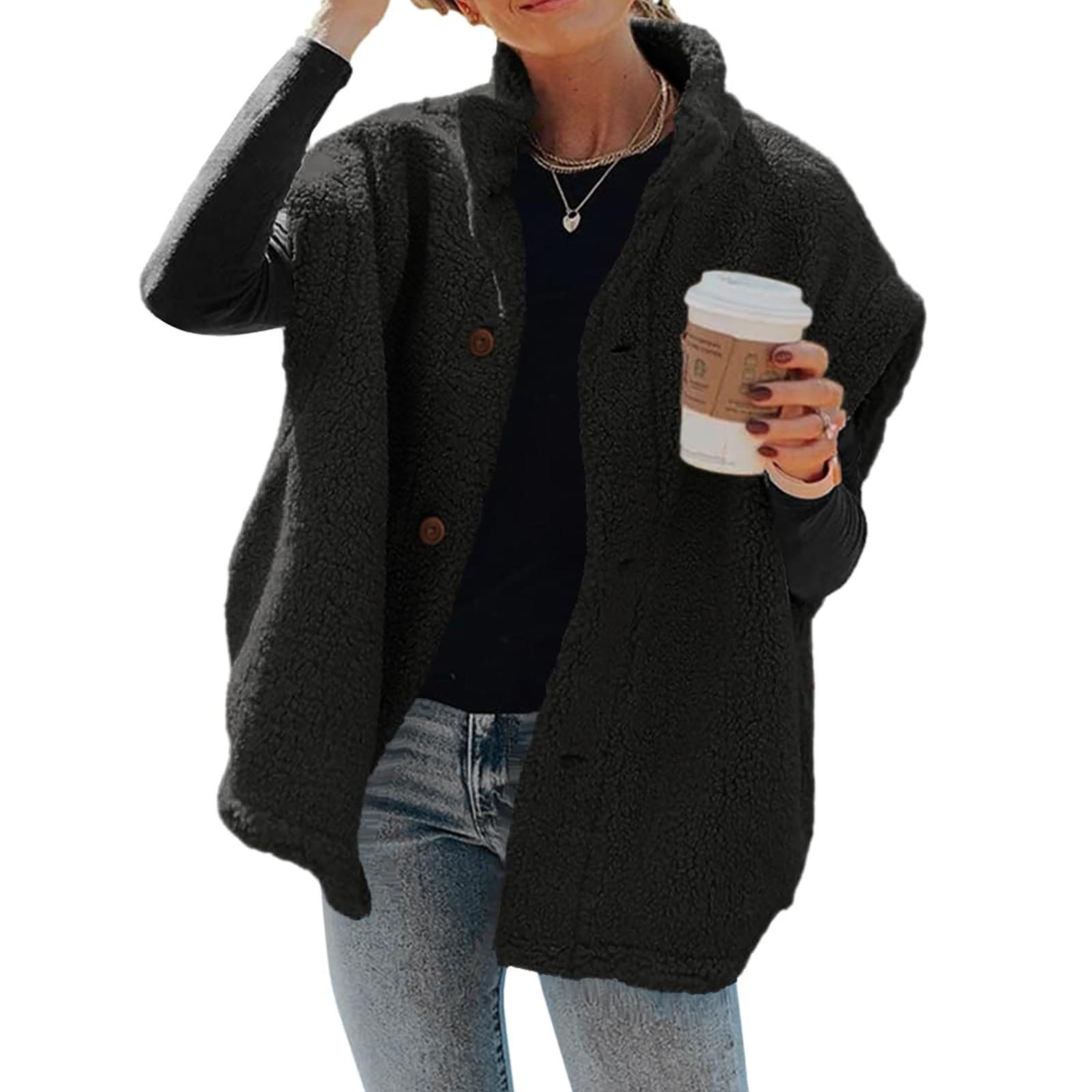 

Жіночий пухнастий флісовий жилет Повсякденний великий теплий жилет на ґудзиках з кишенями S чорний