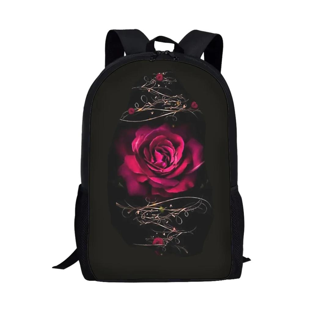 Gothic Rose Pattern School Bags for Girls Teenager Shoulder Backpack Trend College Student Casual Women Travel Bag