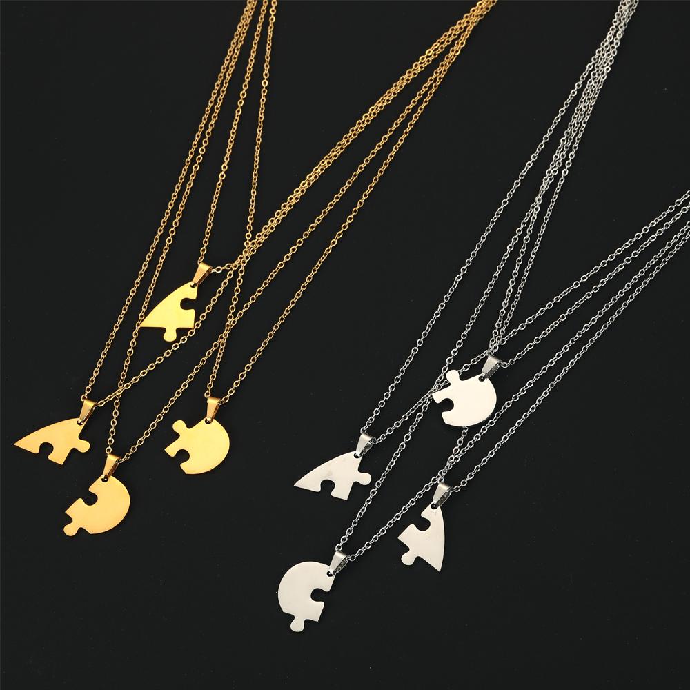  Stainless Steel Combination Heart Puzzles Pendant Necklace Fashion Choker Necklaces Simple Jewelry Best Friends Family