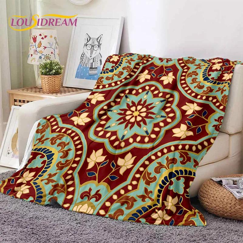 Turkey Persian Bohemian Mandala Flower Soft Flannel Blanket for Bed Bedroom Sofa Picnic,Throw Blanket for Outdoors Leisure Gift