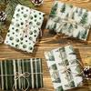 12pcs Vintage Christmas Wrapping Paper - Elegant Green Tree Design with Pine Trees, for Holiday Gifts, Festive Gift Wrap Sheets