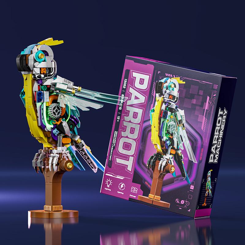 

543PCS Mechanical Parrot Building Block Joints Movable Animal Model Bricks Set With Light Desktop Decoration Kids DIY Toys Gifts