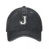 White Letter J Personalized Retro Denim Washed Baseball Caps For Men Cowboy Sunscreen Hats Rock Mens Snapback Cap