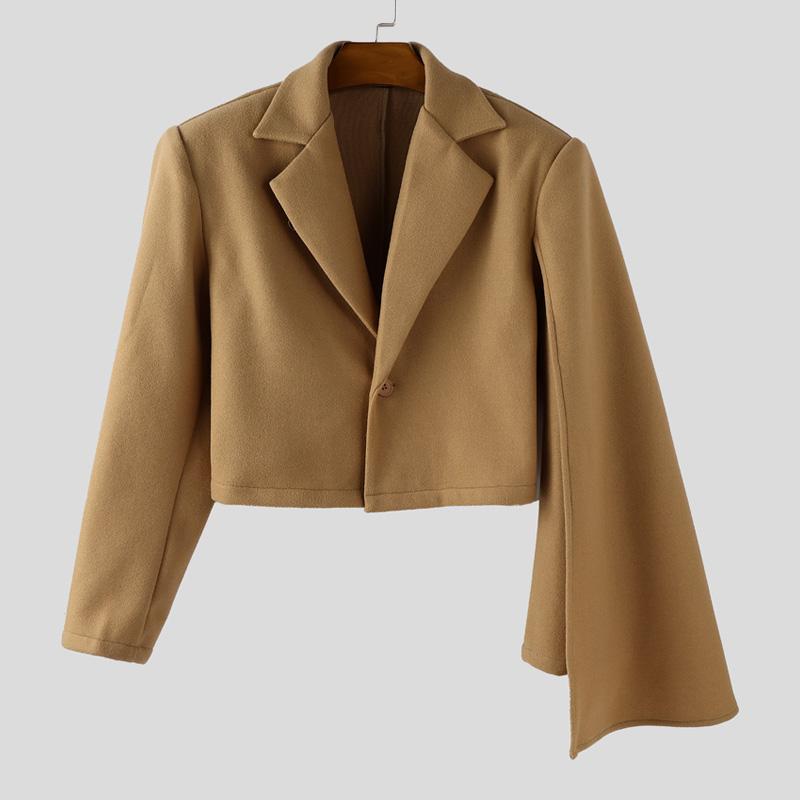 

INCERUN Autumn Men Lapel Layers Long Sleeve Woolen Short Blazer Casual Jackets 3XL хаки