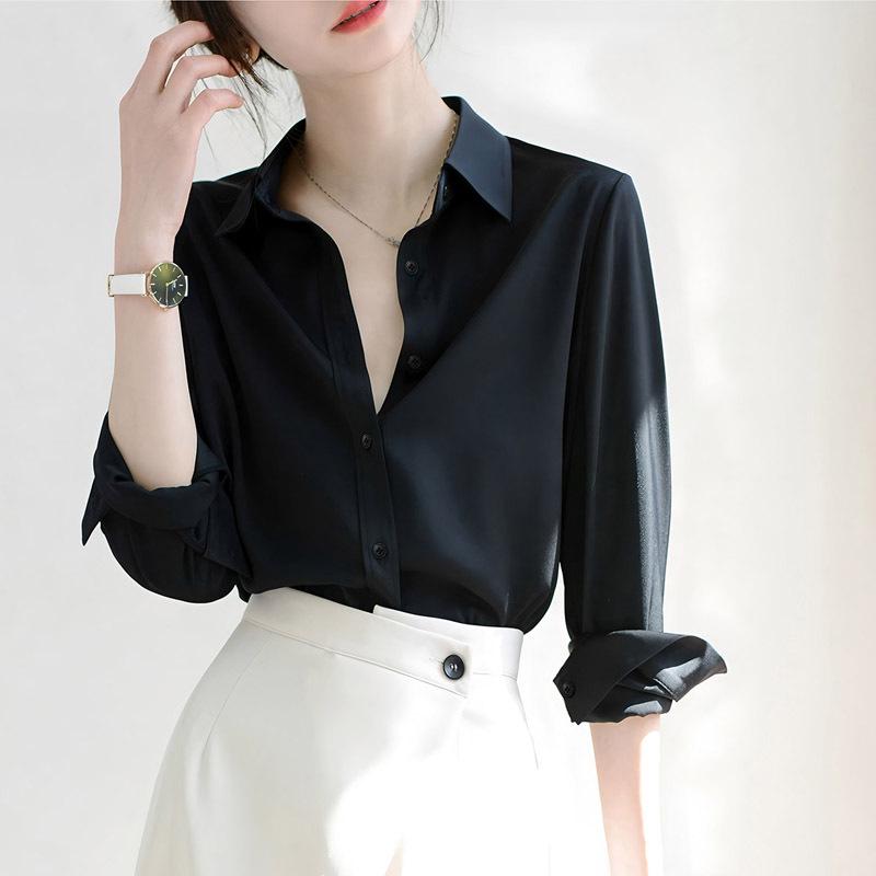 2026 Spring/Autumn Women's Chic Long-Sleeved OL Shirt - Elegant, Layered, Slim-Fit Design