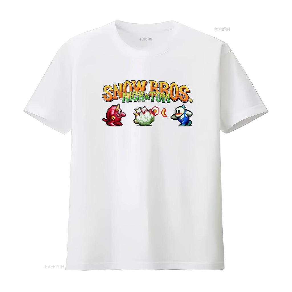 Snow Bros Retro Arcade 80s Game 8Bit Pixel Art T Shirt for Vintage Video Design Cool  vintage Washed Stretched Soft homme