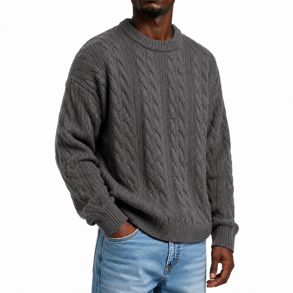 Men's Retro Cable Knit Neck Pullover Sweater, Color, for Fall and Winter