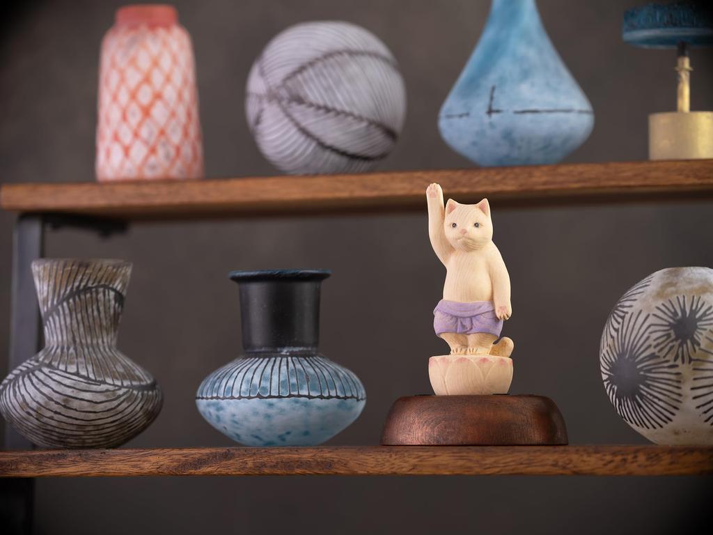 Cat Buddha, Birth of the Buddha, Sculpted by Butsuya Sakai, Wood Carving, Maneki-neko, Lucky Cat, Feng Shui Ornament (NB Birth of the Buddha)