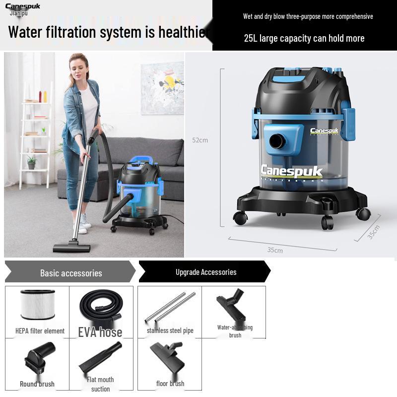 25L High-Power Wet/Dry Vacuum Cleaner with Blower for Indoor and Car Use