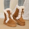 Platform Women's Boots  Winter Short Plush Warm Snow Boots High Top Lace Up Ladies Mid-calf Boots Fashion Casual Flats Shoes
