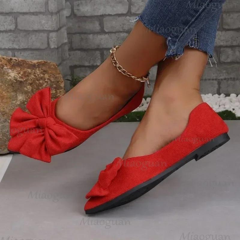 Spring New Style Pointed Toe Shallow Mouth Breathable Comfortable Casual Flat Shoes Wear-resistant Non-slip Bow Women's Loafers