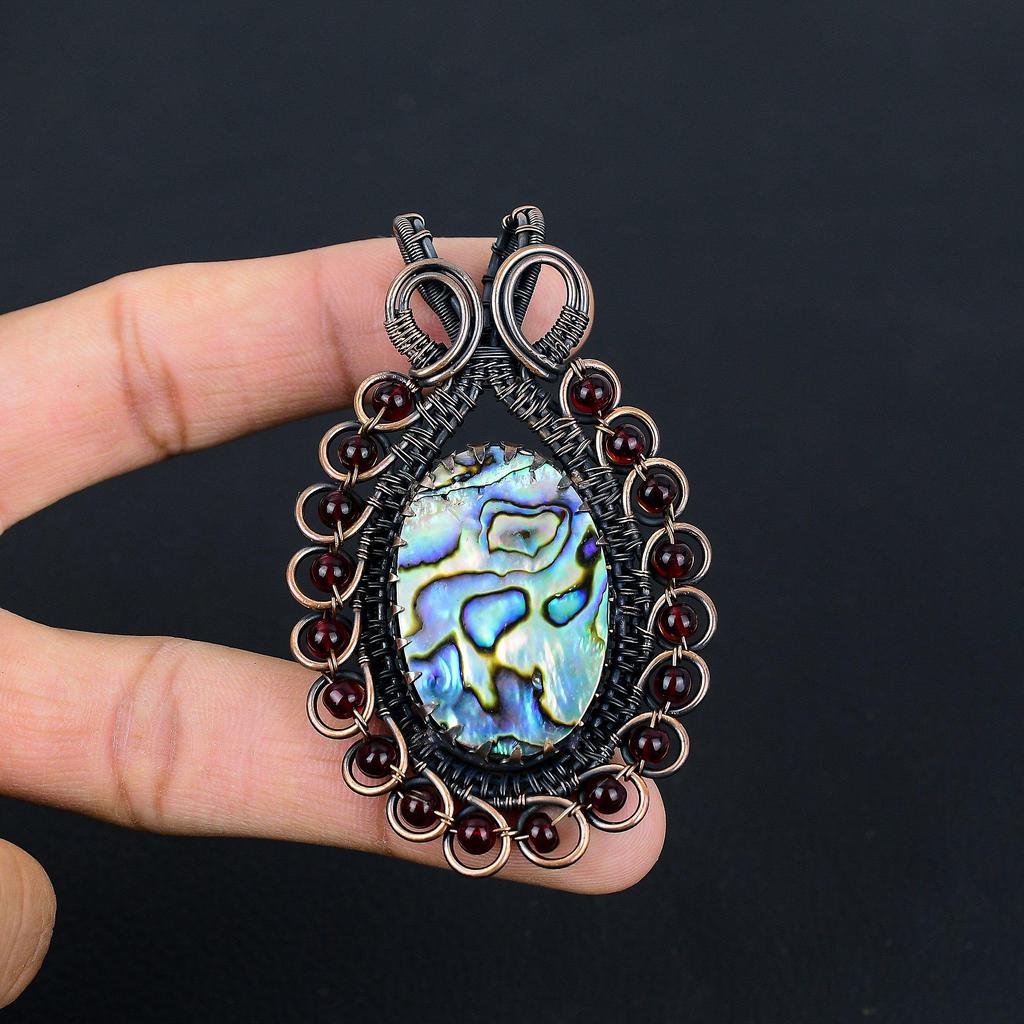 Abalone Shell Gemstone Pure Copper Wire Wrapped Handmade Pendant Jewelry For Gift