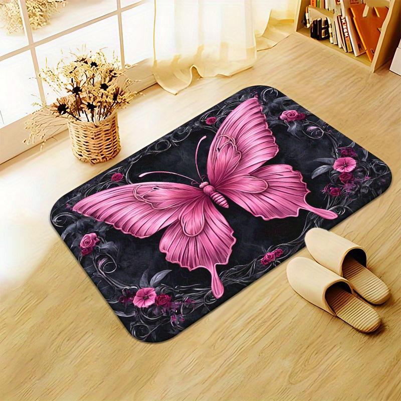 Stunning Decorative Butterfly Print Doormat Polyester Entrance Mat Home Decor Floral Design Indoor Outdoor Rug for Bathroom and