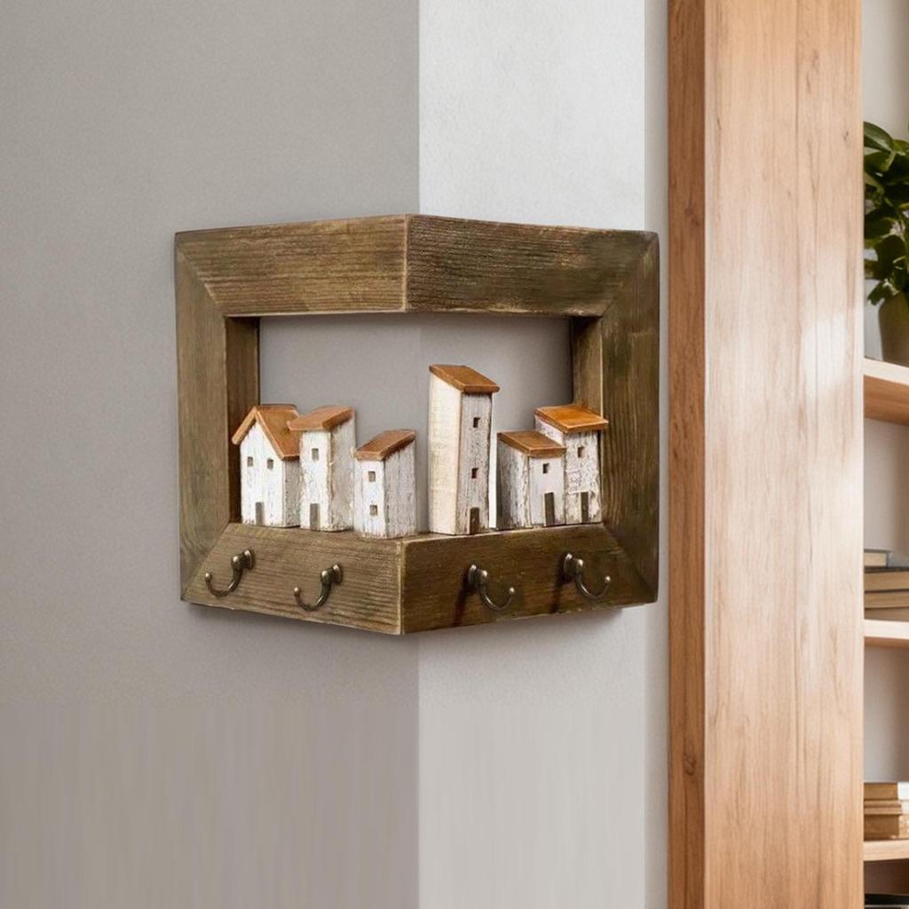 Key Holder for Wall Wooden 4-Hook Decorative Wall-Mounted Key Holder Hooks for Living Room Entryway Bathroom Kitchen Bedroom