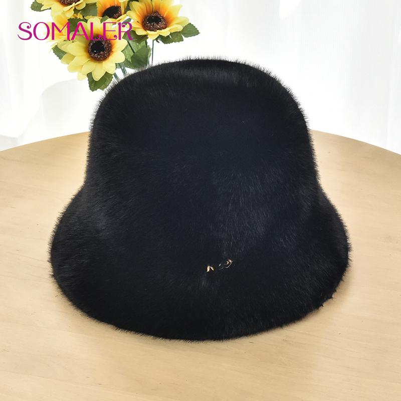 SOMALER Winter Faux Rabbit Fur Knitted Bucket Hats for Women Plain Color Warm Knitted Bucket Hats