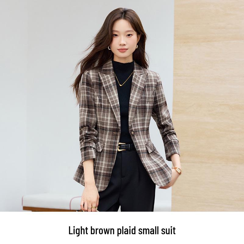 Женская шерстяная клетчатая куртка Petite 2025 - Осенне-зимняя повседневная элегантность Medium