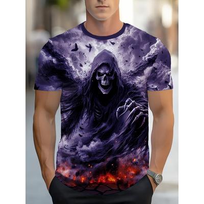 Men's Skull Flame Motorcycle Graphic T Shirt Casual Streetwear Short Sleeve T Shirt Women Crew Neck Tees Top Vintage Clothing