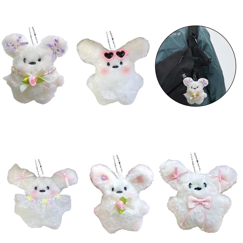 Plush Animal Keychain with Bowknot Soft Keyring Bag Pendant Handbags Decoration Charm for Women Fashion Accessory