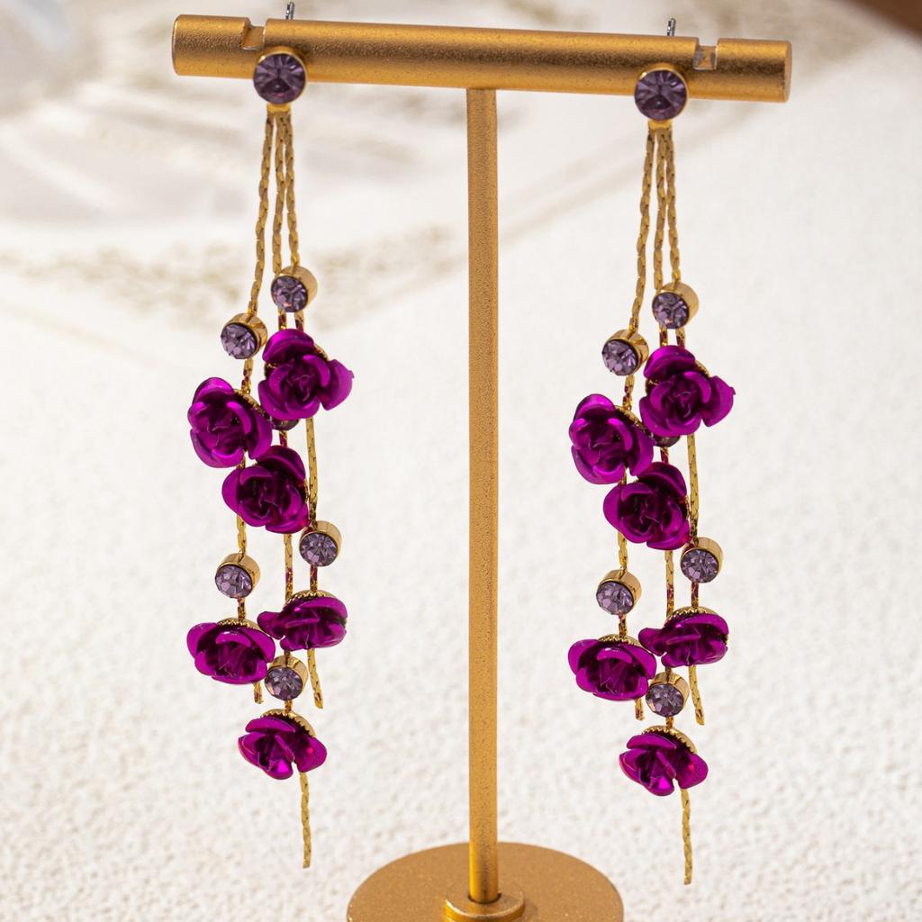 New Red Rose Earrings Korean Temperament Long Fringed Earrings Super Fairy Face Thin Earrings