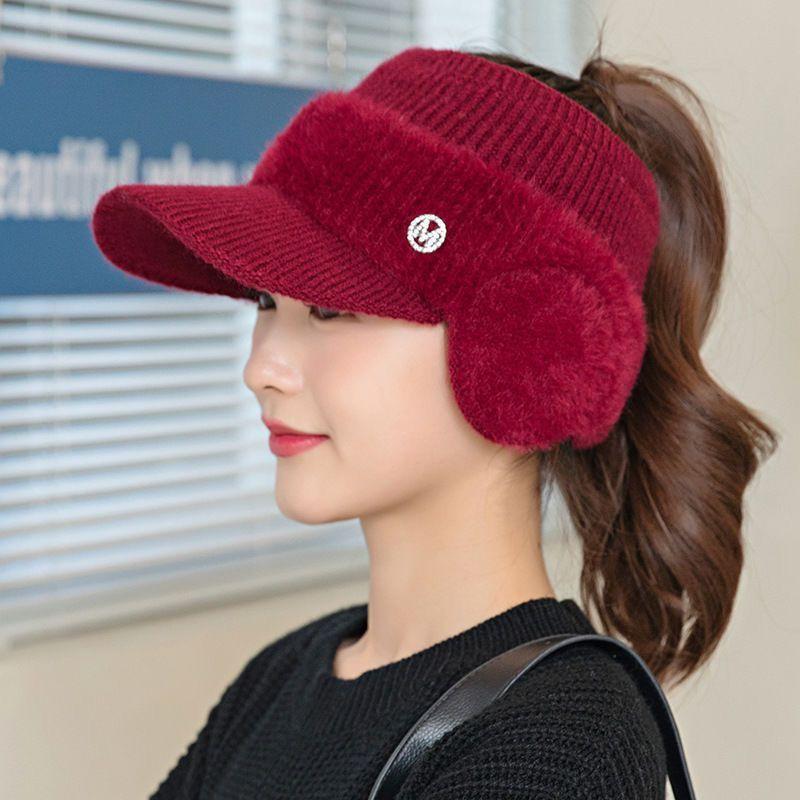 Autumn and winter women's ear protection winter hat fashion duck tongue empty top polyester wool hat cycling cold-proof knitted hat