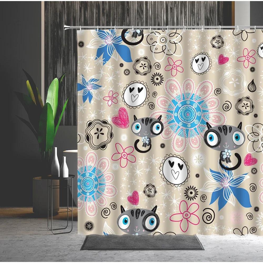 Legrační kočičí sprchový závěs Roztomilý kreslený lev Dinosaurus Zvířecí vana Zástěna Vodotěsné polyesterové závěsy pro děti Toaleta Koupelna
