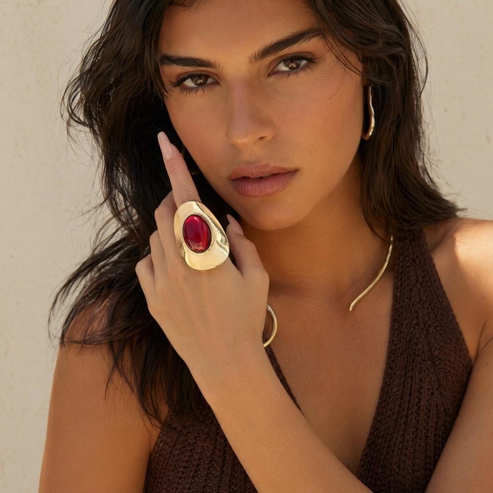 Irregular Circle Exaggerated Ring Metal Material Colored Resin Stones Ring  Wedding