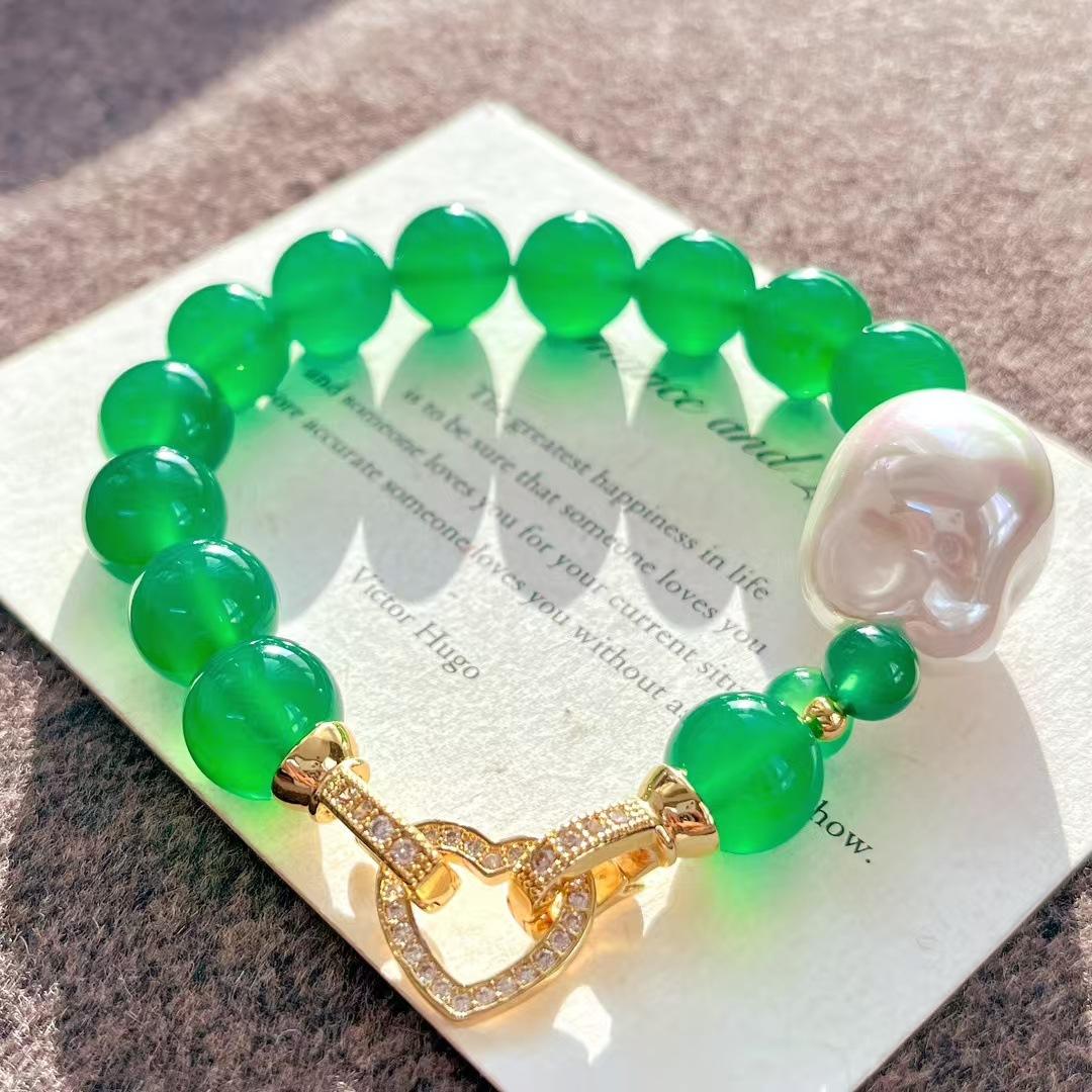 Vintage High Quality Glass Body Emperor Green Natural Chalcedony Bracelet Bracelet