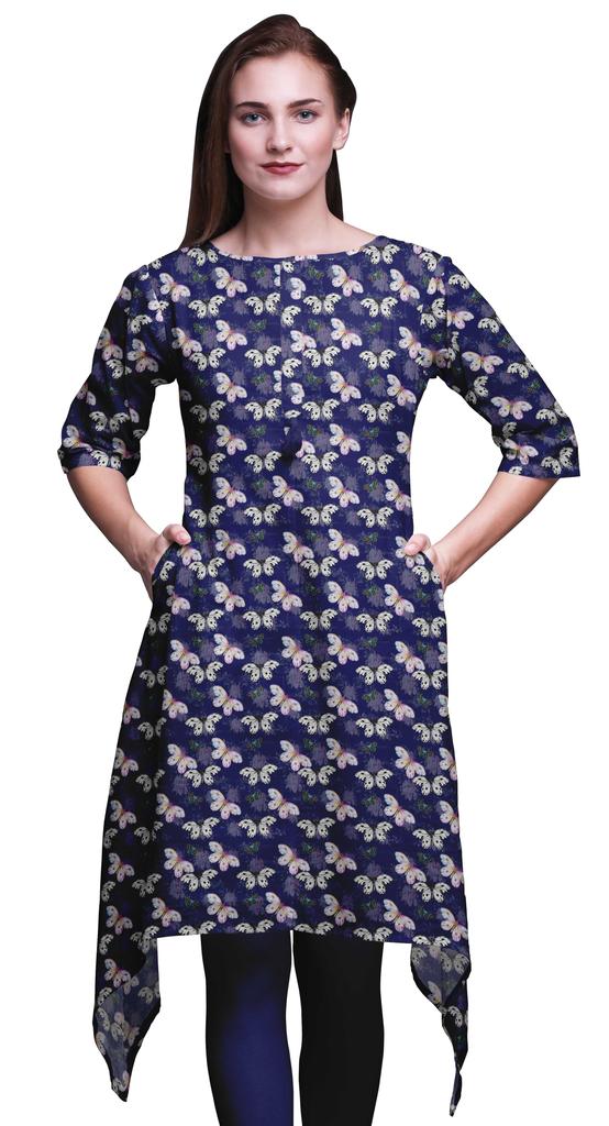 Bimba Black Blocks Block Women Kurtas Ethnic Printed Asymmetric Summer Wear Tops For Women