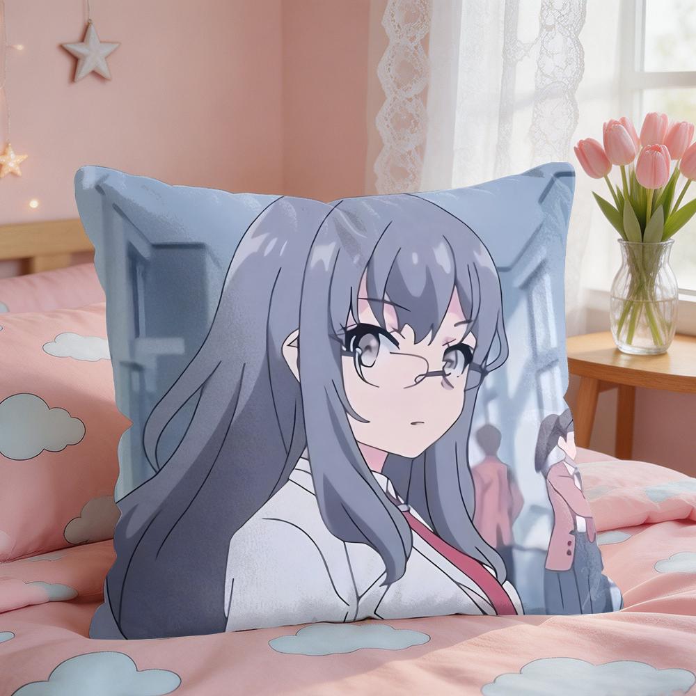 Mai SakurajimaS Anime Prints Cushion Cover Square Short Plush Pillow Case Living Room Sofa Home Decor Funda X