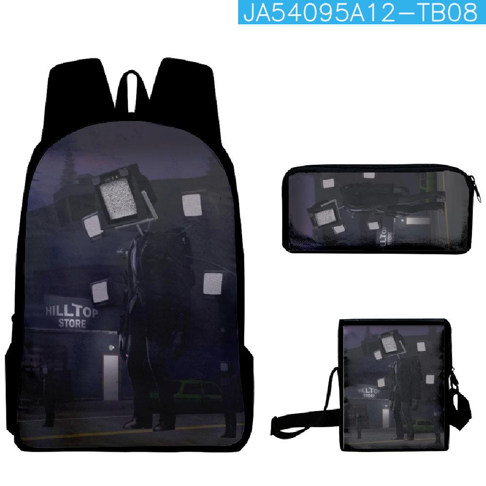 Skibidi Toilet Man Spoof Schoolbag Primary And Secondary School Backpack Satchel Pencil Bag Backpack Three-Piece Set