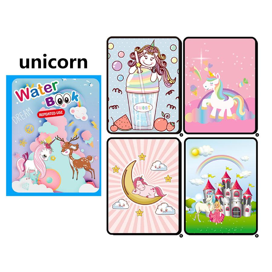 Magic Water Drawing Book with Pen Unicorn Dinosaur Birthday Style Children Montessori Painting Book Sensory Early Education JXB