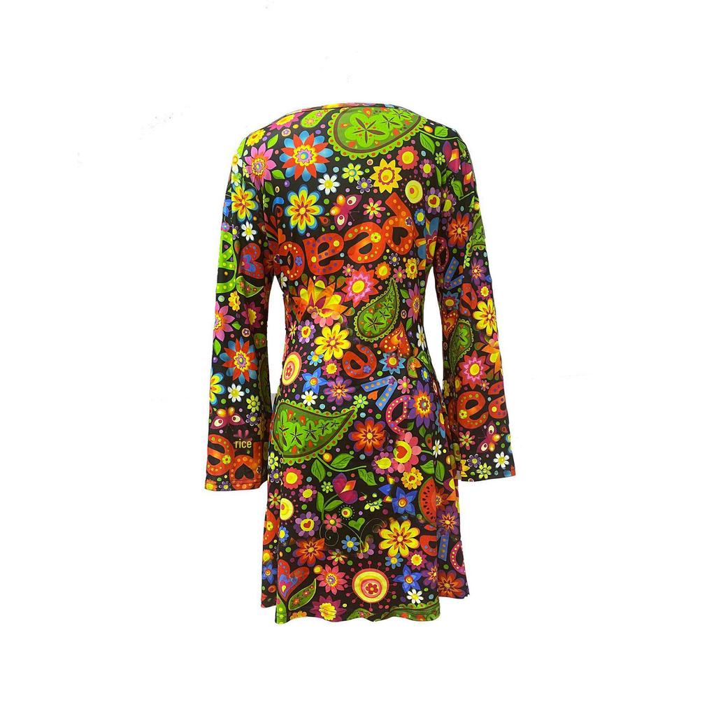 European & American Women's Retro Hippie Dress with Headscarf - Fresh & Sweet Festival Style