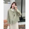 Chic Korean-Style Short Green Wool Jacket for Women - Autumn/Winter 2025 Elegant and Slimming.