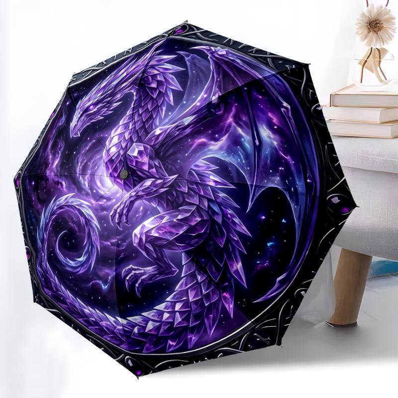 

1pc Sturdy 8-Bone Auto Umbrella, Blue Starry Dragon Umbrella, Digital Printed, Foldable Umbrella for On-the-Go Outdoor Use