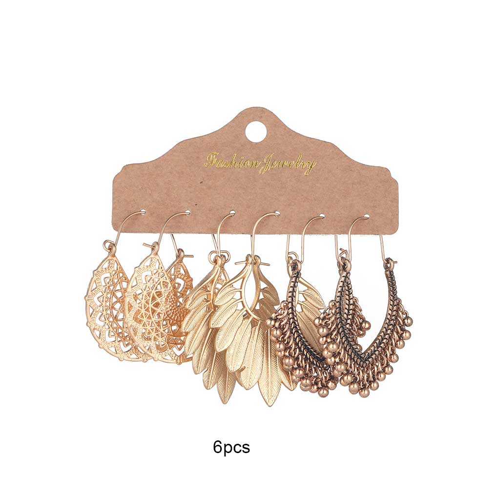 6pcs Bohemian Earrings Exquisite Beautiful Vintage Jewelry Hanging Decor Ear Pendant Geometric Earring Pendant