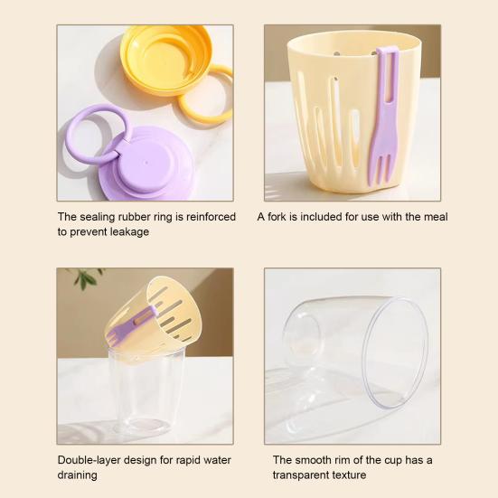Portable Salad Cup with Fork Double-Layer Salad Bowl for Efficient Drainage Yogurt