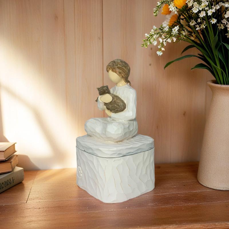 Angel Statue Girl And Cat Prayer Sculpture Kindness Box Memorial Pet Loss Gifts Craft for Grieving Pet Owners Home Decor