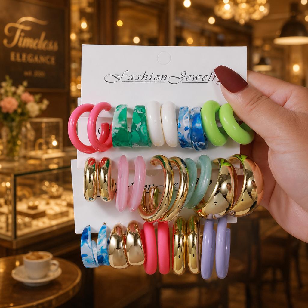 Color C-shaped acrylic earrings, European and American fashion personalized leopard print creative resin jewelry set
