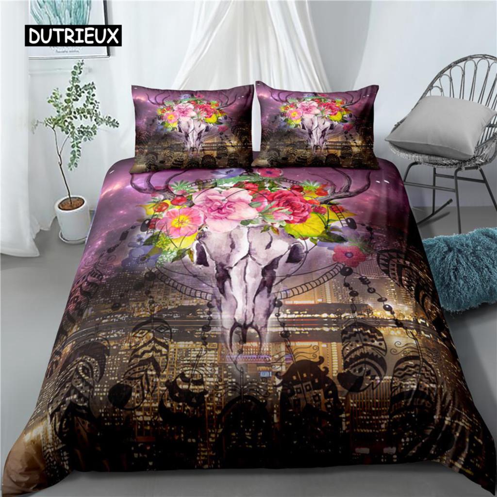 Bettbezug-Set mit Traumfänger-Tiermotiv, weißer Wolf, lila Federn, Mikrofaser, 2/3-teilig, Bettbezug für Kinder, Teenager, Erwachsene