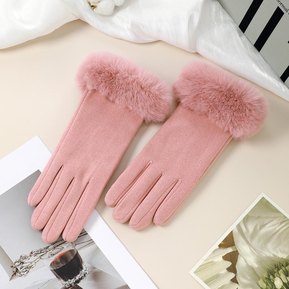Women's Cute Bow Touchscreen Gloves for Autumn & Winter - Warm, Thickened Velvet, Cold-Proof for Outdoor Cycling