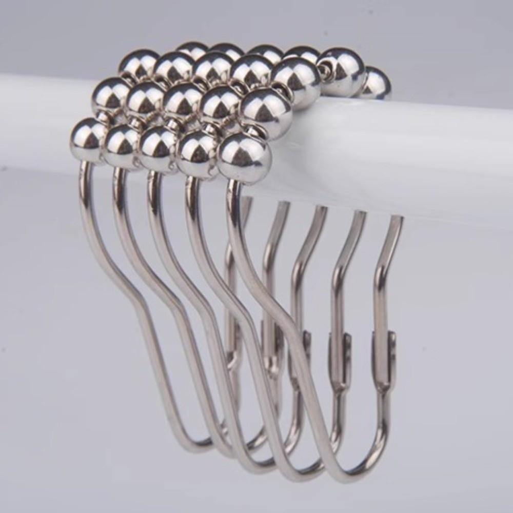 12pcs 304 Stainless Steel Shower Curtain Hooks Five Beads Gourd Sliver Shower Rod Hooks Rust-proof Heavy-Duty Curtain Hooks
