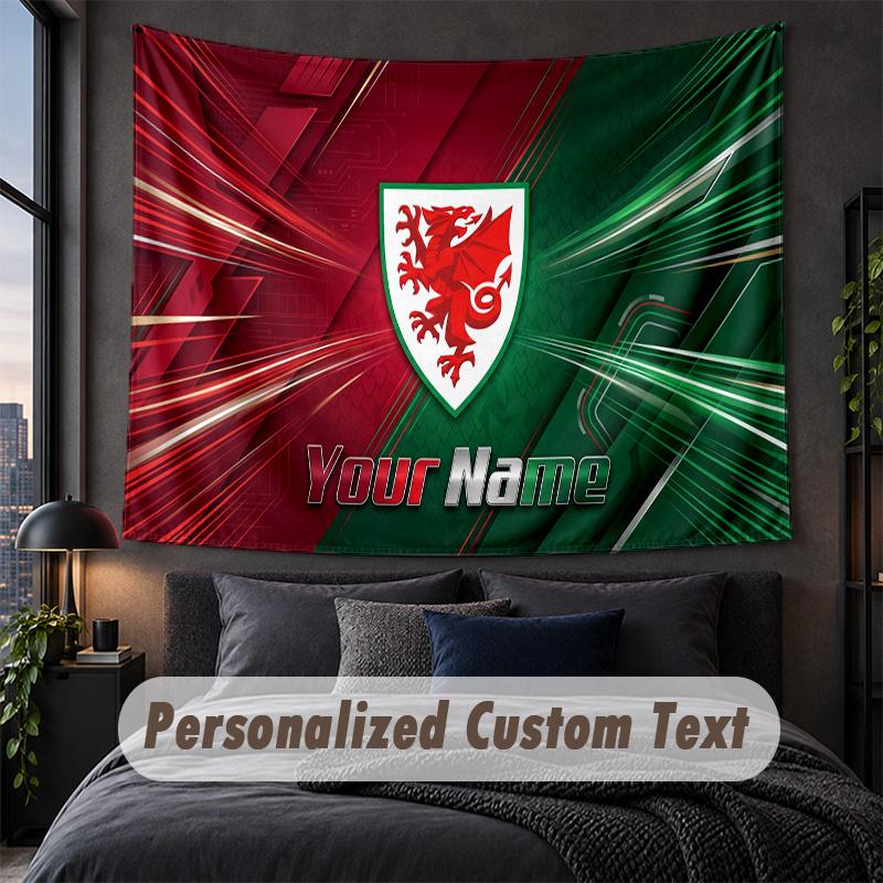 Custom Name Text Tapestry,Wales Rugby Decorative Wall Hanging, Background Tapestry For Home Bedroom
