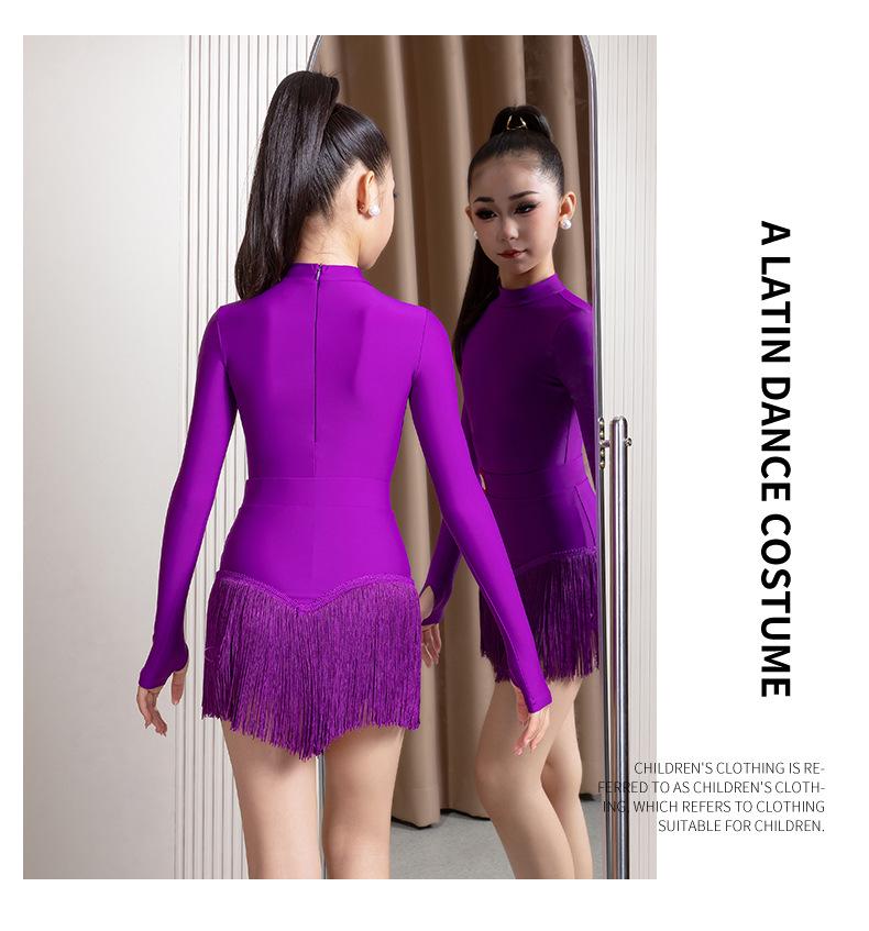 Qi Mei 2025 Kostým pro dívky na latinskoamerické tance – Set s třásňovou sukní pro soutěž & trénink