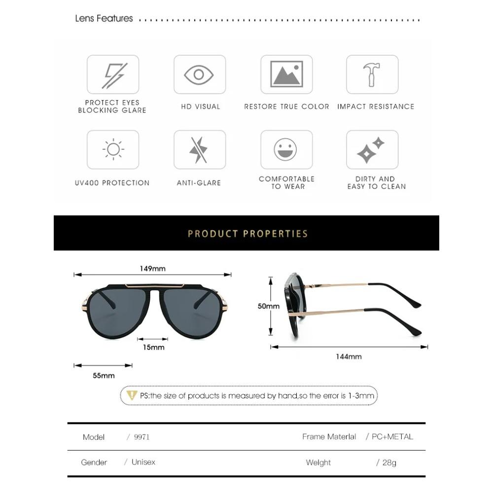 Men's and Women's Oversized Aviator Sunglasses Unisex Cycling and Driving Sunglasses with UV Protection 2026 Fashion Sunglasses