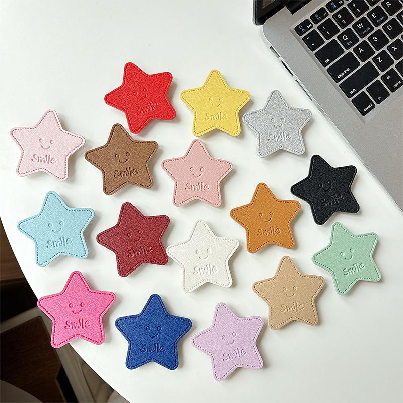 Solid Color Leather Pentagram Mobile Phone Airbag Bracket Pasted Portable Desktop Folding Ring Bracket Simple Internet Celebrity