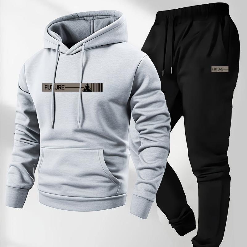Men'S Two-Piece Set, Casual Round Neck Long Sleeve Hooded Sweatshirt and Sweatpants Set, Suitable for Winter and Autumn, Sportswear Set